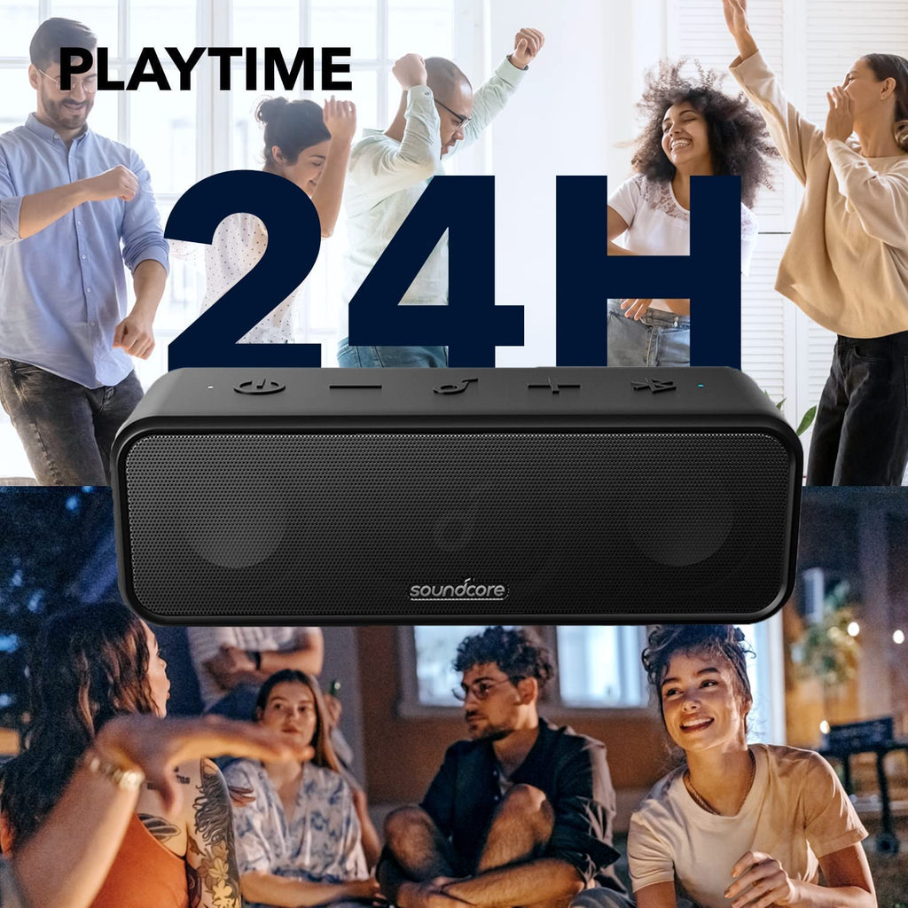 Soundcore  3 Portable Bluetooth Speaker - Wireless, IPX7 Waterproof, 24H Playtime, Pure Titanium Diaphragm Drivers, Partycast, Bassup, Custom EQ App - for Home, Shower, Outdoor, and Beach