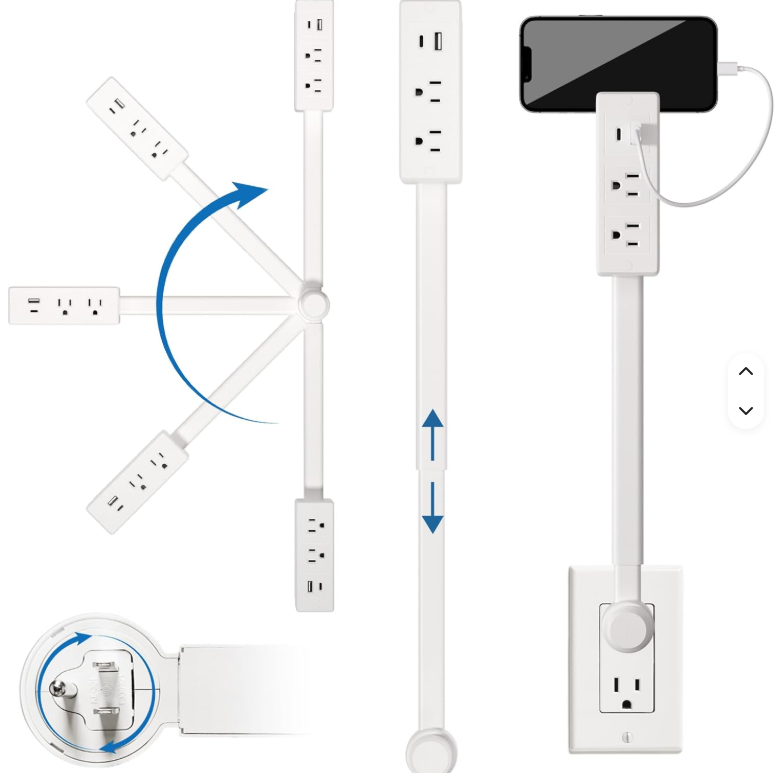 🔌Extensor de Tomacorriente Giratorio 180° con USB y USB-C | AXORA RD| ENVIO GRATIS 🚚